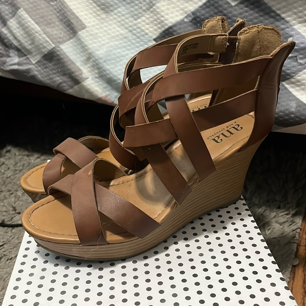 Brown cross lace heels